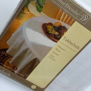 HomeTrends Valencia‎ White Round Tablecloth 70 Inch Cotton Blend Herringbone New